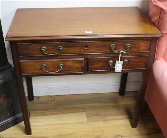 A George III mahogany side table fitted three drawers W.81cm